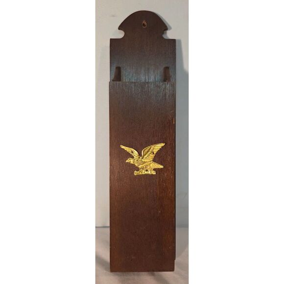 Vintage Fireplace Long Match Holder Early American Brass  Vintage Wood Wall Match Holder Brass Eagle Long Matches Dispenser